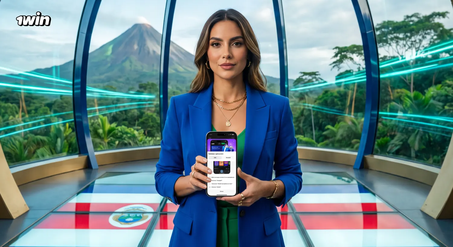 Pantalla de instalación del programa de 1win con las opciones para iOS y Android
